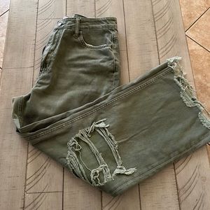 Army Green Crop Flare Denim Vervet